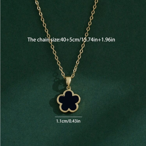 ⚠️Clearance Black Floral Charm Necklace Yellow Gold - Picture 2 of 4